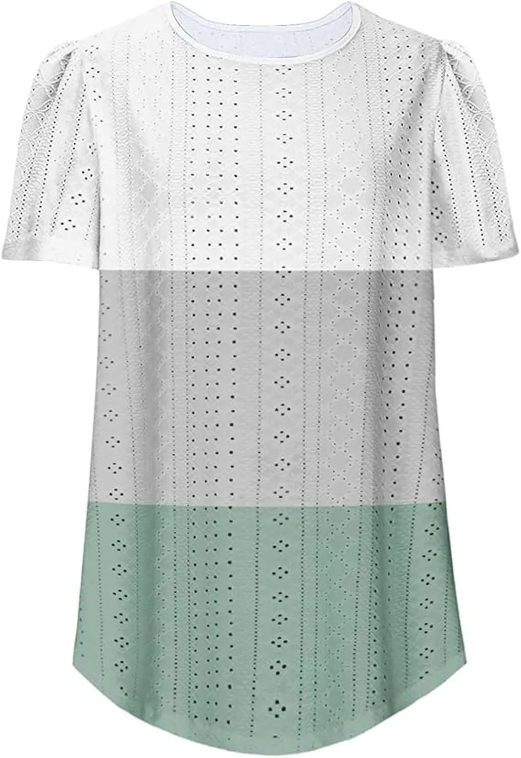 2025 Summer Womens Short Sleeve Tops Dressy Casual Eyelet Embroidery Crewneck T Shirts Trendy Loose Fit Deep V