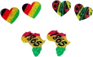 3PCS Acrylic African Stud Earrings Cute Glitter Juneteeth Africa Earrings Small African Map 1865 Love Heart Stud Earring Jamaican Africa Black History Month Juneteeth Jewelry