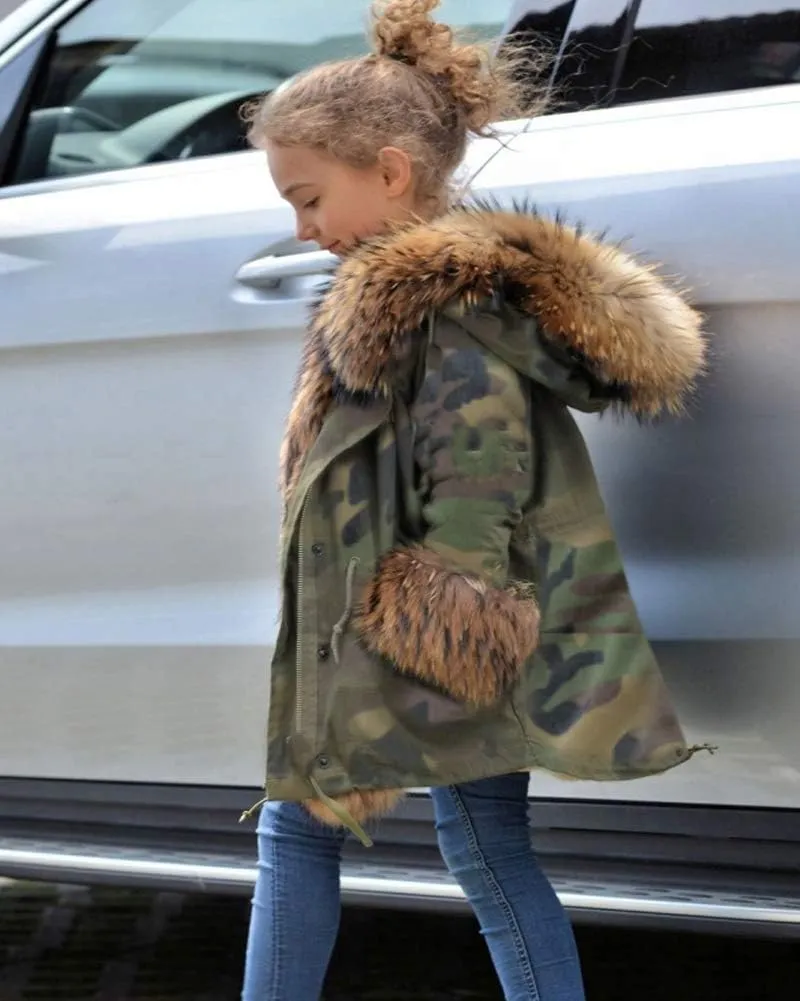 Aofur Kids Boys Fashion Hooded Fur Coat Fleece Lining Jacket Outdoor Trench Parka Warm Thick Winter Anorak Outwear
