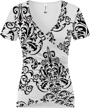 Beauhuty Women's Top Deep V Neck Slim Fitted T-Shirt Front Wrap Ruched Short Sleeve Tee