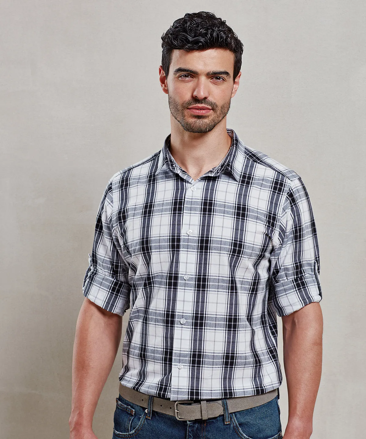 Black/White - Ginmill check cotton long sleeve shirt
