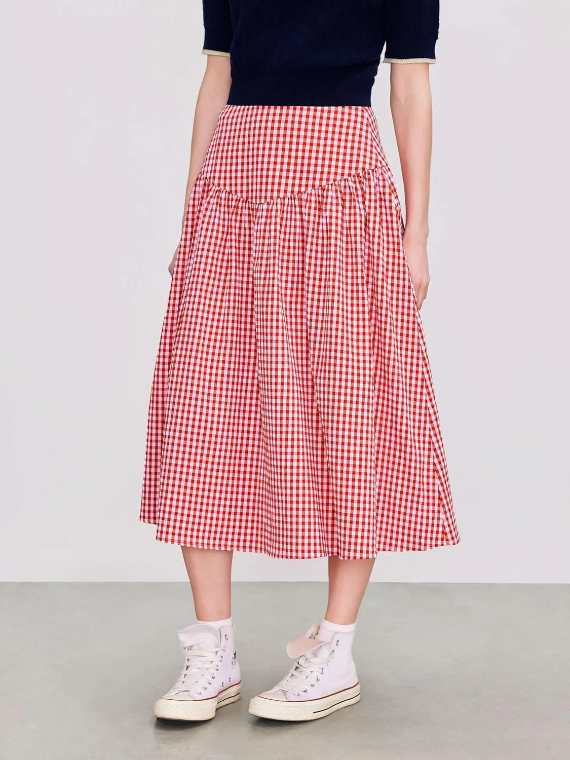 CIDER Gingham Long Skirts for Women Maxi Plaid Skirt A Line High Waist Summer Skirts Casual Trendy 2025