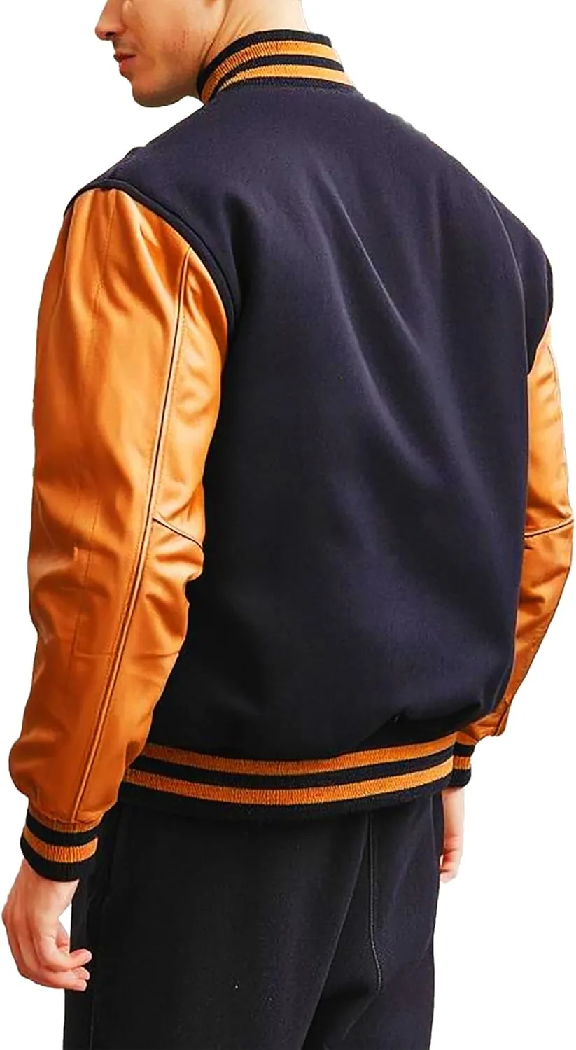 College Letterman Style Varsity Jacket  Mens/Womens High School Baseball Coat Wool   Faux Leather Sleeves