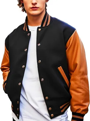 College Letterman Style Varsity Jacket  Mens/Womens High School Baseball Coat Wool   Faux Leather Sleeves