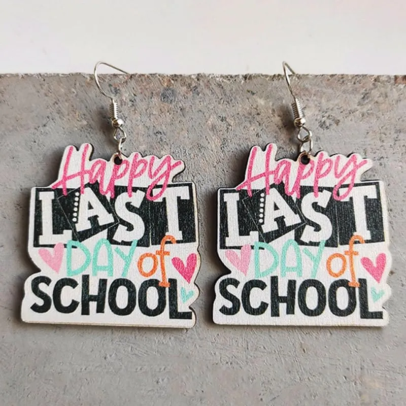 Colorful Teacher Students Earrings First Day of School Wooden Letter Drop Earrings Book Last Day Earrings Back to School Teacher Appreciation Graduation Gifts