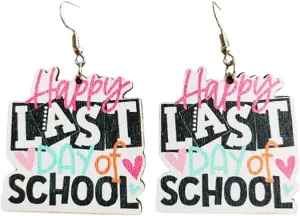 Colorful Teacher Students Earrings First Day of School Wooden Letter Drop Earrings Book Last Day Earrings Back to School Teacher Appreciation Graduation Gifts