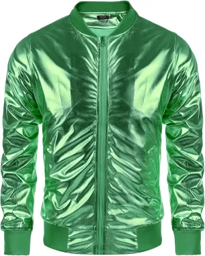 COOFANDY Men's Metallic Jacket 70s Disco Party Varsity Jacket Zip-up Baseball Bomber