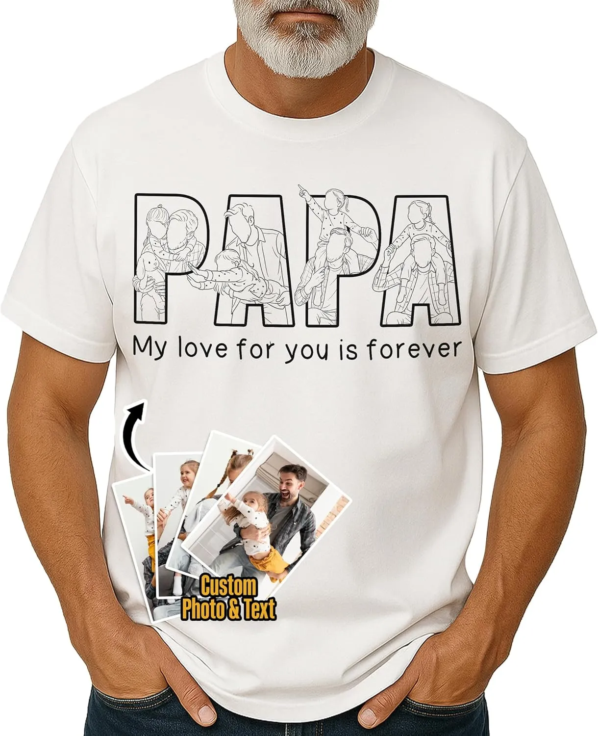 Custom Dad Shirt with Photo & Text, Personalized Fathers Day Shirt for Dad from Daughter Son, Custom Gifts for Fathers Day