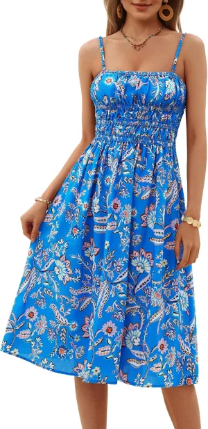 DIRASS 100% Cotton Dress for Women 2025 Summer Vacation Beach Smocked Midi Dress