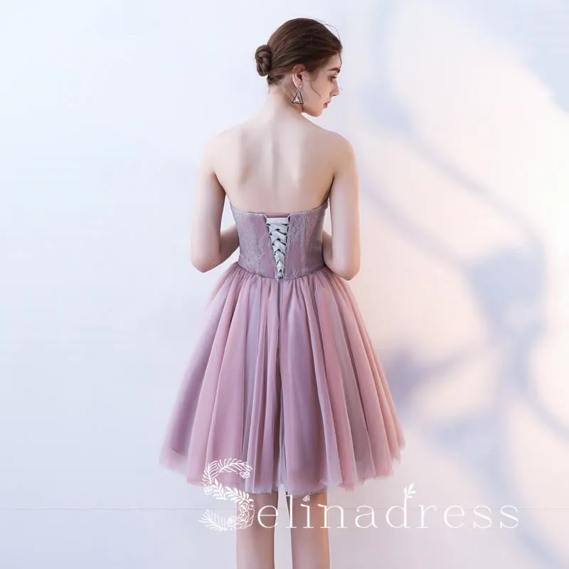 Dusty Pink Strapless Cute Short Homecoming Dresses Cocktail Dress MHL032