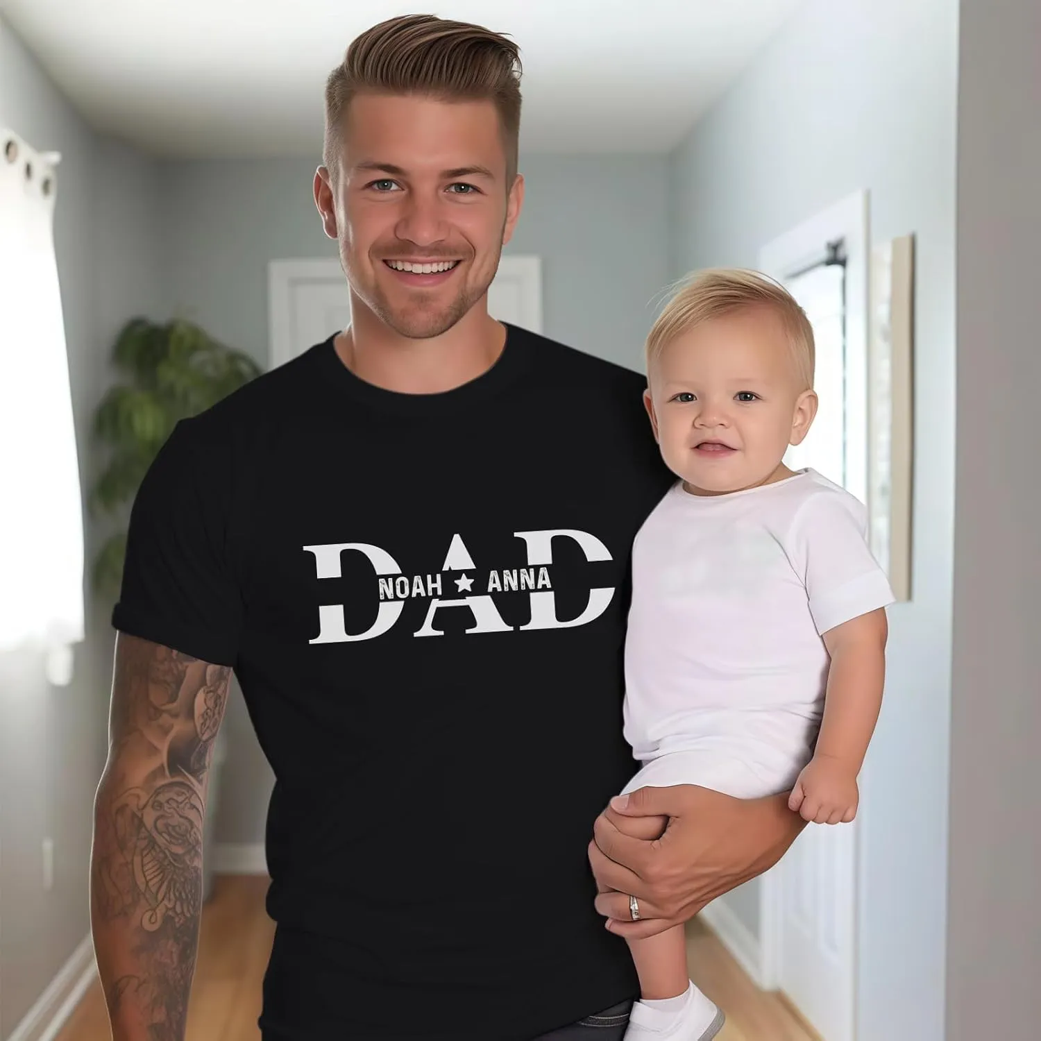 Fathers Day Personalized Gifts for Dad from Daughter Custom Mens T-Shirts with Kid Names Customized Photo Gifts for Dad Papa