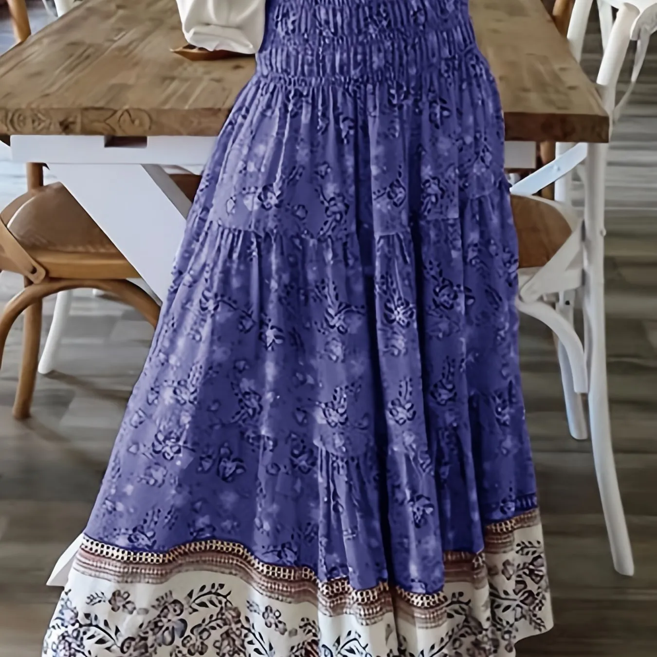 Floral Print High Maxi Vacation Beach Ruffle Hem Loose Skirts