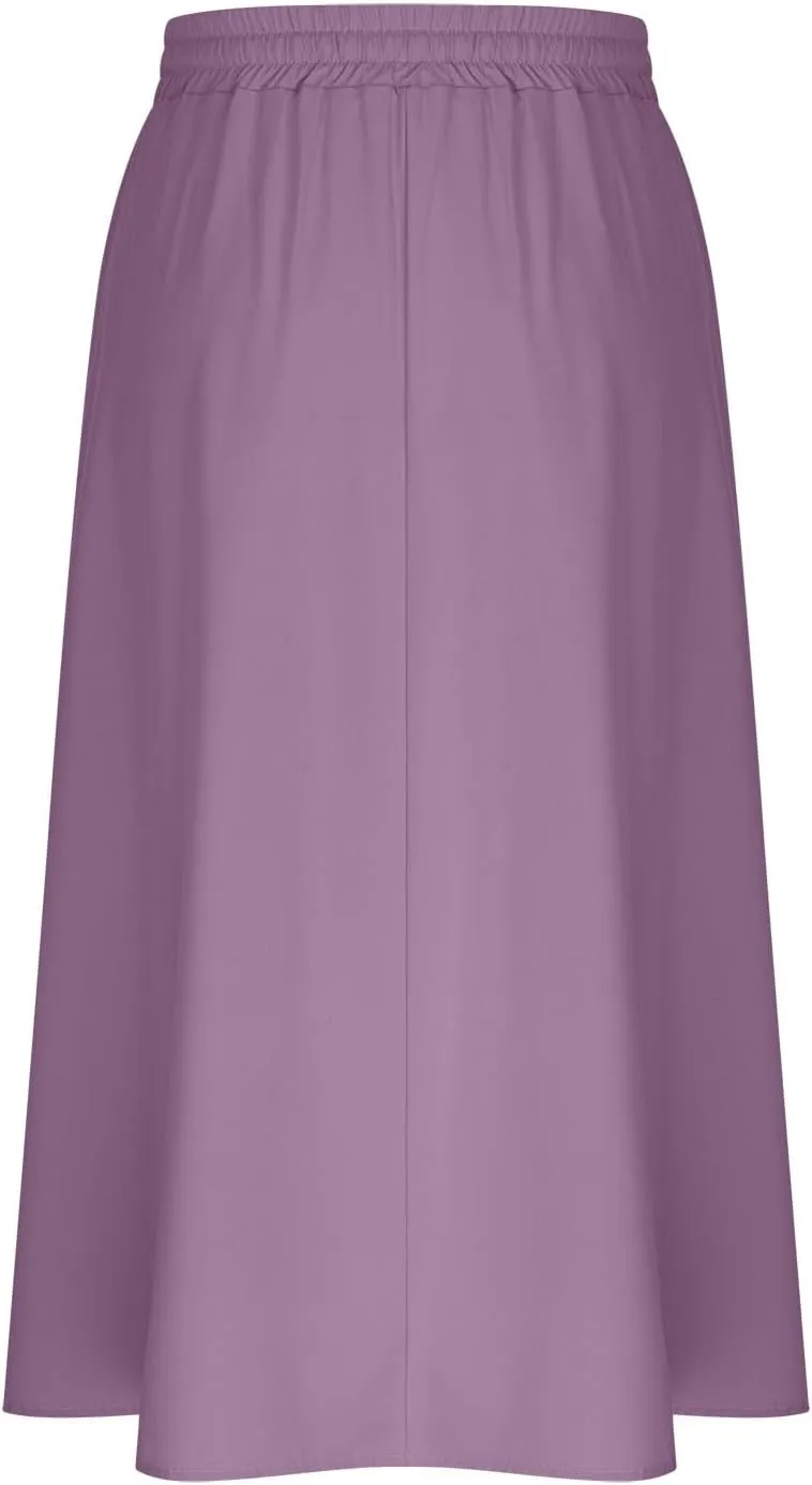 Flowy Skirt for Women Midi Length Drawstring Elastic High Waist A-Line Skirts with Pockets Bohemia Skirt 2025 Trendy