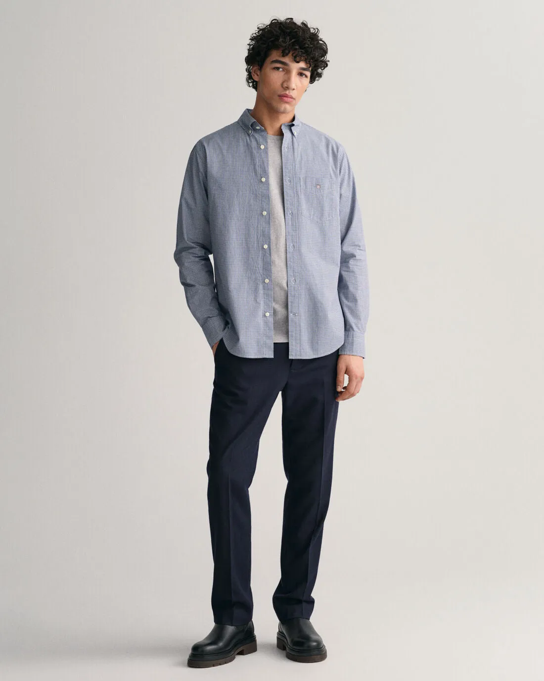 GANT -Regular Poplin Micro Check Shirt, College Blue