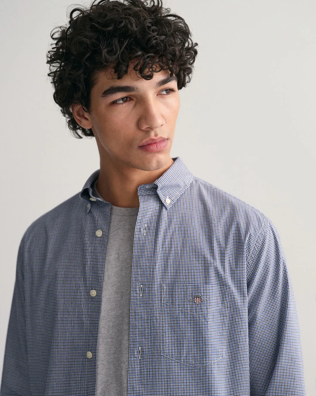GANT -Regular Poplin Micro Check Shirt, College Blue