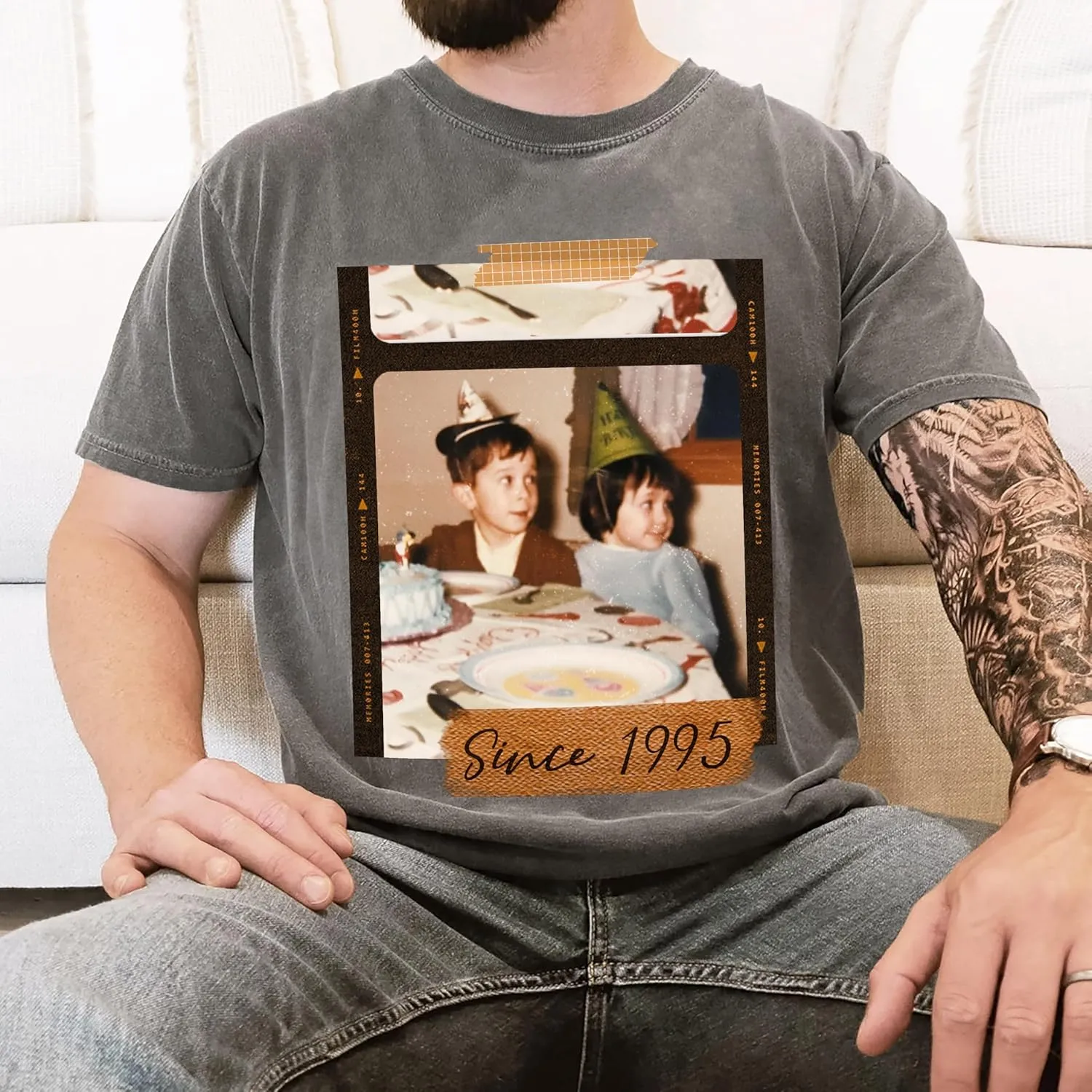 H-DEWALL Custom T Shirts 90s Vintage Design Your Own Photo Bootleg Rap Tee Gifts for Boyfriend Birthday Shirts for Men