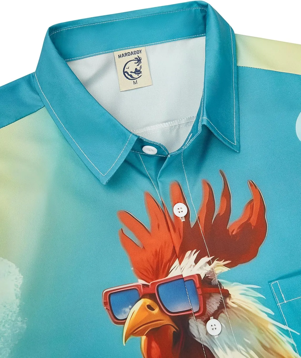 Hardaddy Men's Gongfu Rooster Chest Pocket Printed Short Sleeve Button Down Summer Casual Shirt