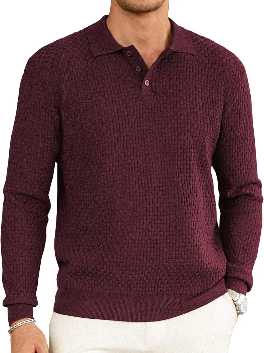 Hardaddy Men's Knit Polo Shirts Long Sleeve Button Up Pullover Sweater Textured Casual Collared Tops