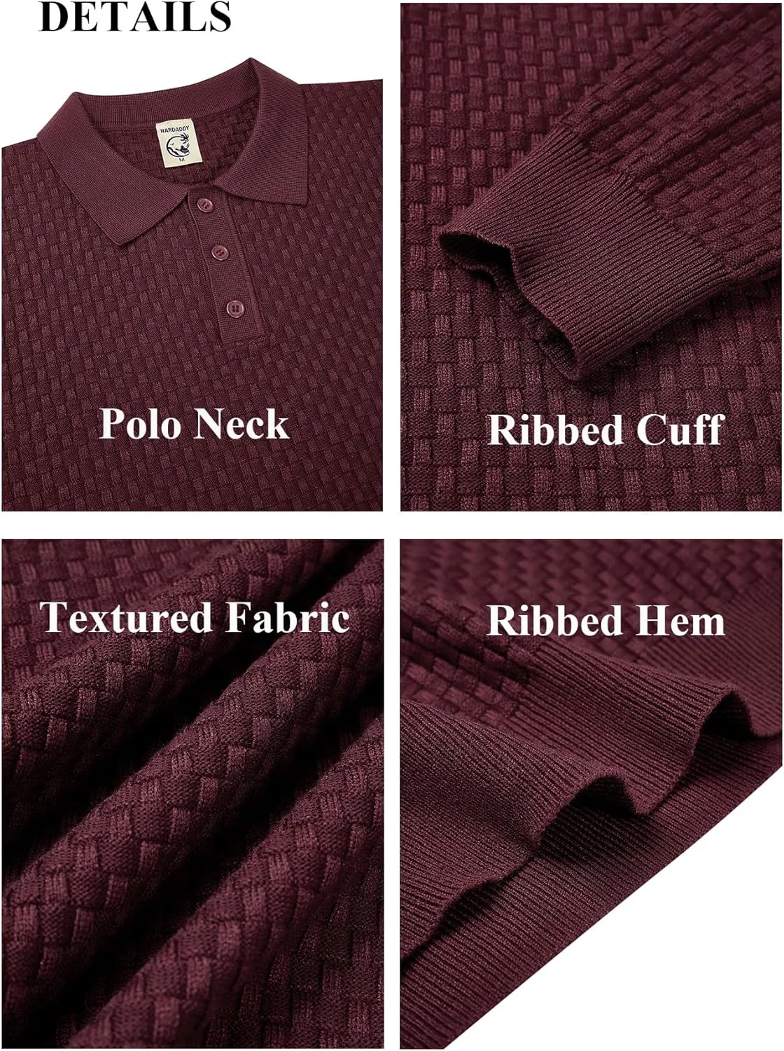 Hardaddy Men's Knit Polo Shirts Long Sleeve Button Up Pullover Sweater Textured Casual Collared Tops