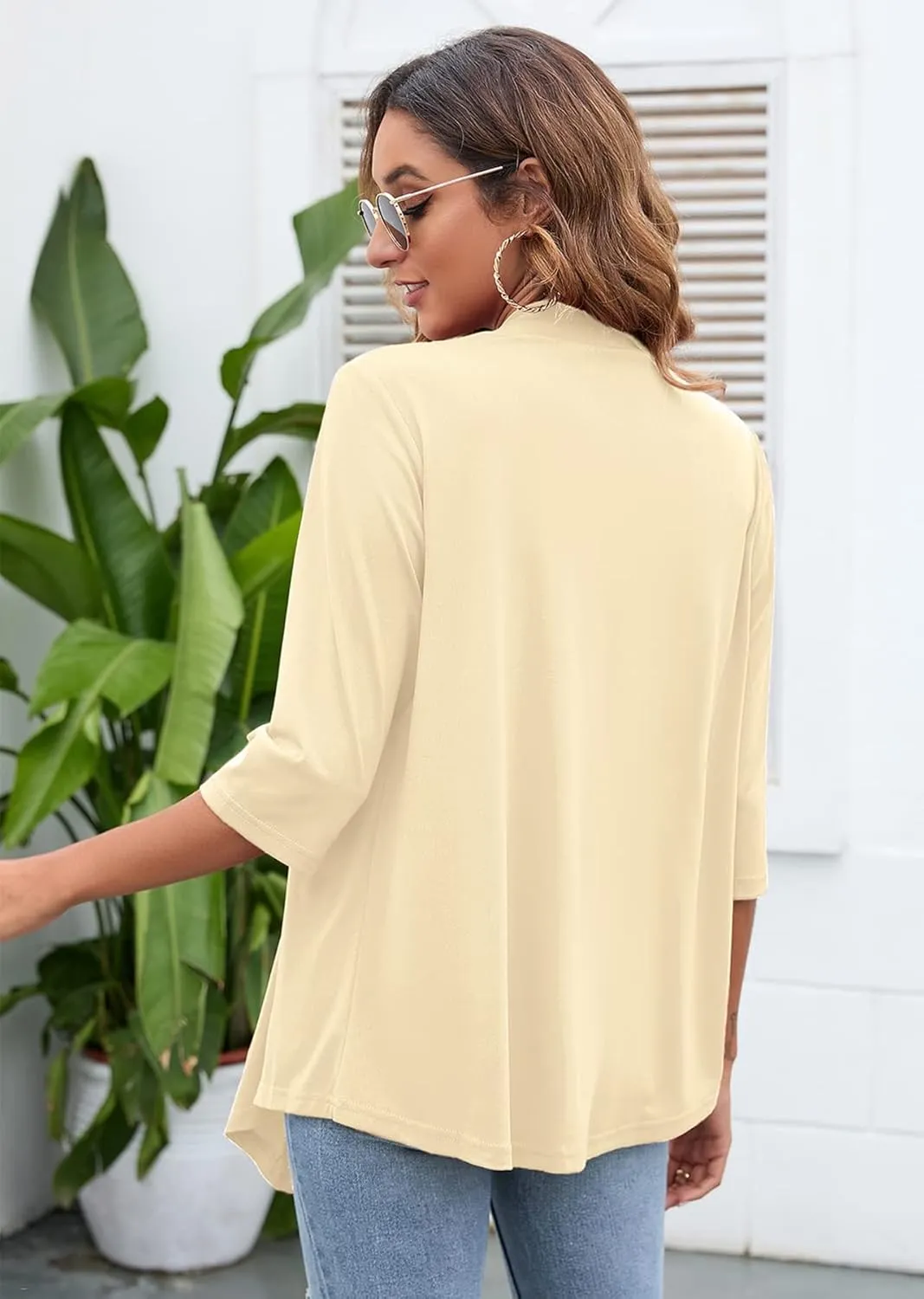 Heymoments Women's Lightweight Open Front Cardigans 3/4 Sleeve Casual Soft Drape Fall Cardigan S-2XL