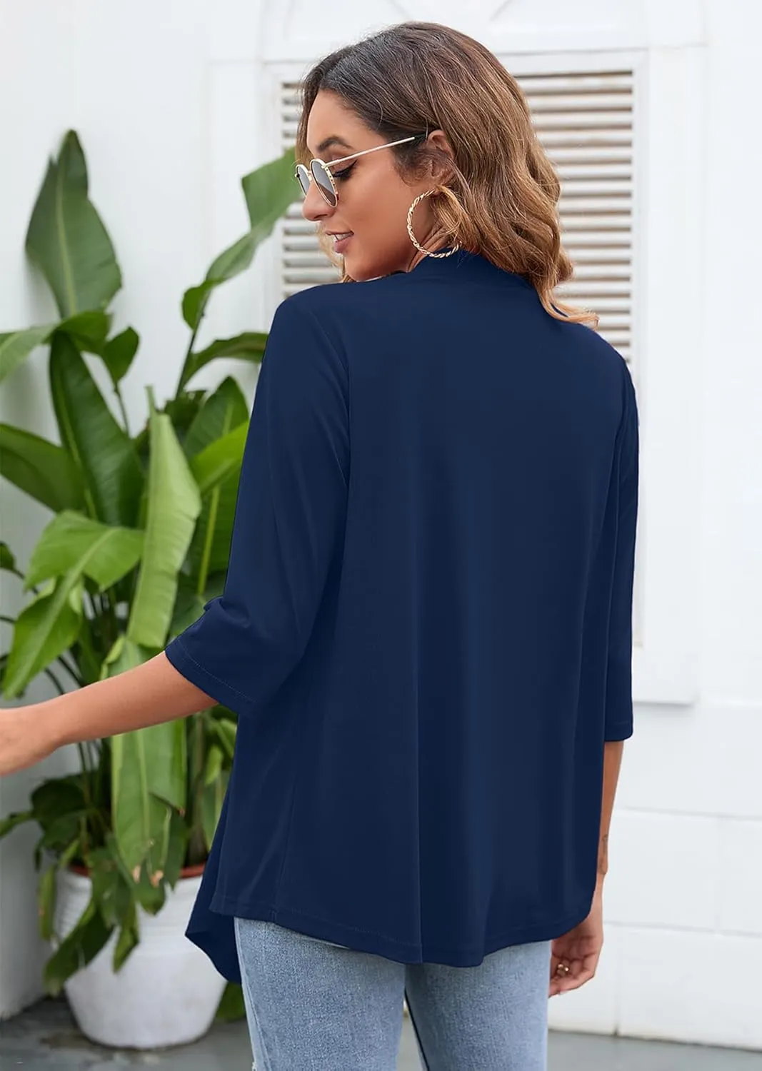 Heymoments Women's Lightweight Open Front Cardigans 3/4 Sleeve Casual Soft Drape Fall Cardigan S-2XL
