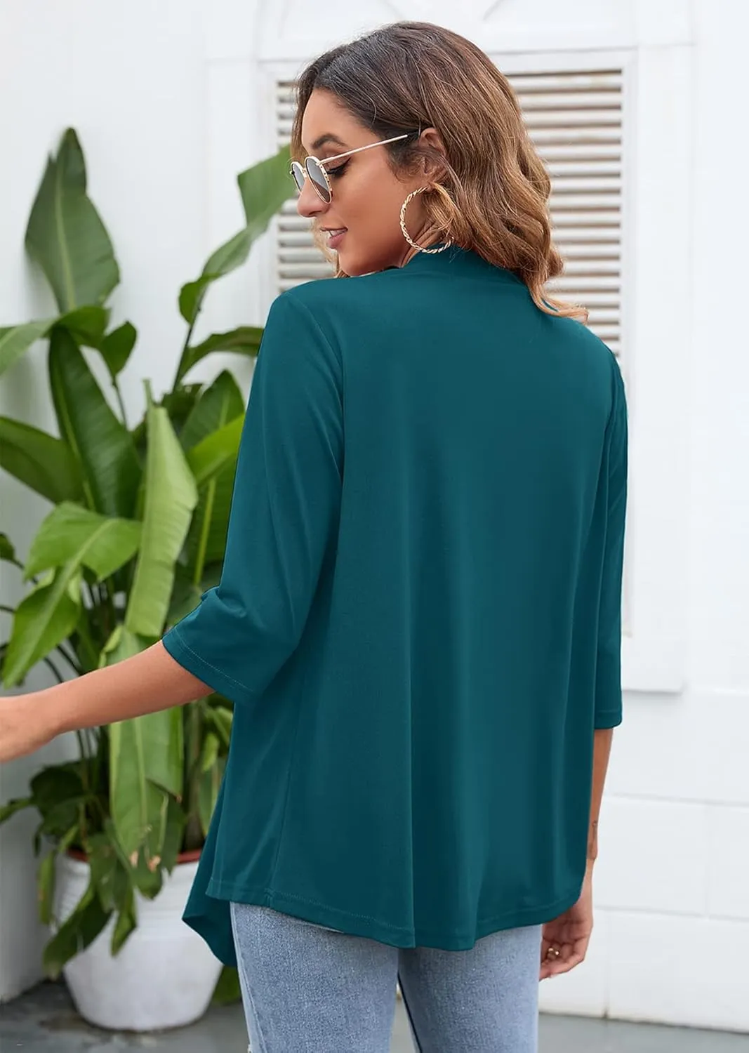 Heymoments Women's Lightweight Open Front Cardigans 3/4 Sleeve Casual Soft Drape Fall Cardigan S-2XL