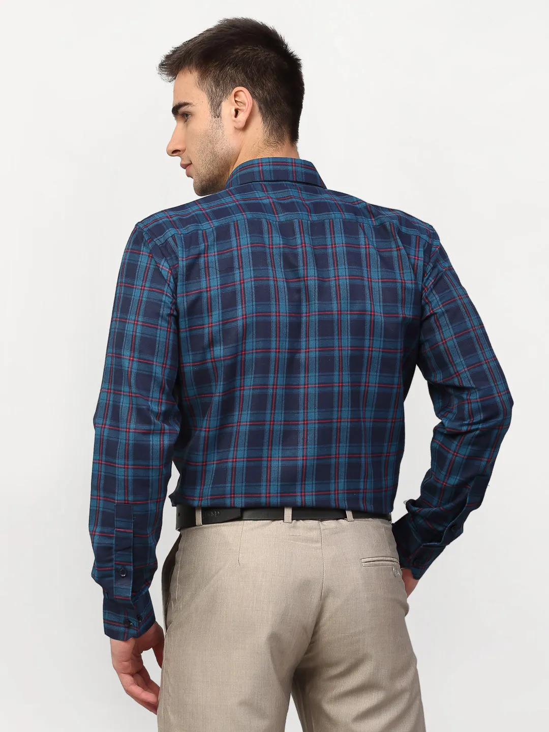 Jashvi Blue Men's Checked Formal Shirts