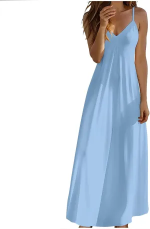 Maxi Dress for Women 2025 Casual Adjustable Spaghetti Strap Summer Long Dresses Flowy Wrap V Neck Beach Vacation Sundress