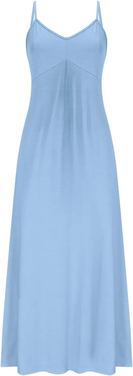 Maxi Dress for Women 2025 Casual Adjustable Spaghetti Strap Summer Long Dresses Flowy Wrap V Neck Beach Vacation Sundress