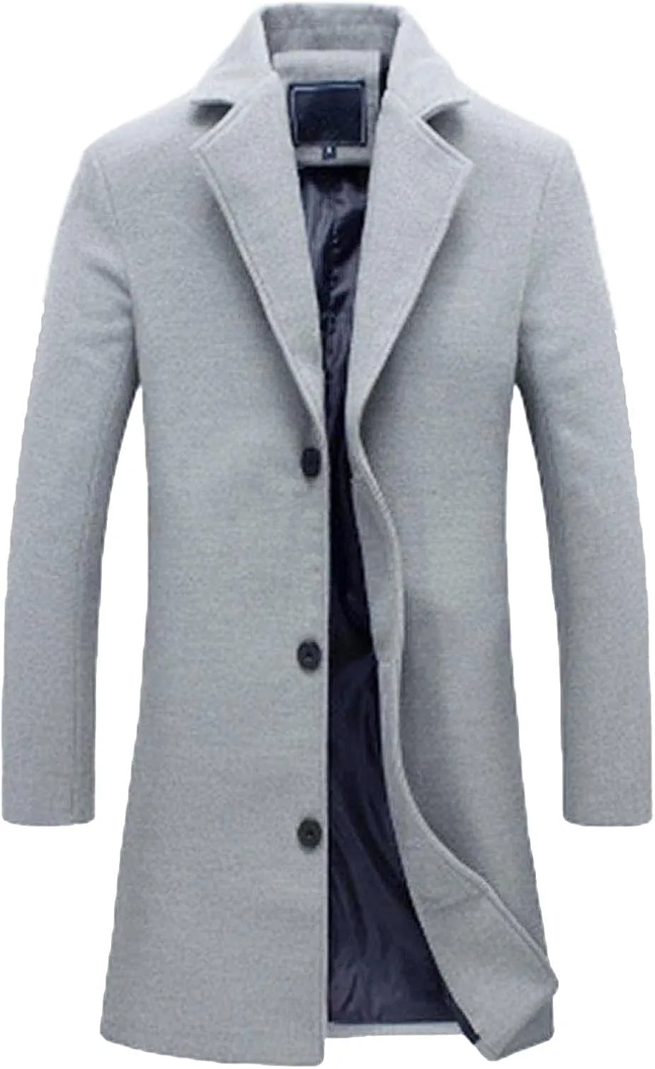 Mens Big and Tall Wool Blend Pea Coats Notched Collar Single Breasted Overcoat Winter Warm Trench Coat Long Jackets
