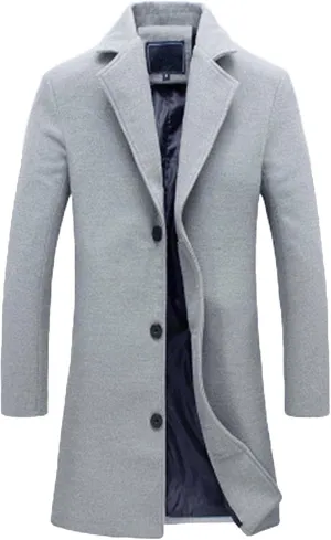 Mens Big and Tall Wool Blend Pea Coats Notched Collar Single Breasted Overcoat Winter Warm Trench Coat Long Jackets