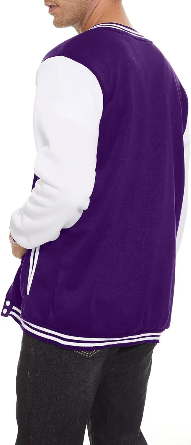 Men's Bomber Jacket Varsity Baseball Jackets Windbreaker Lightweight Slim Fit Button Down Letterman Jacket