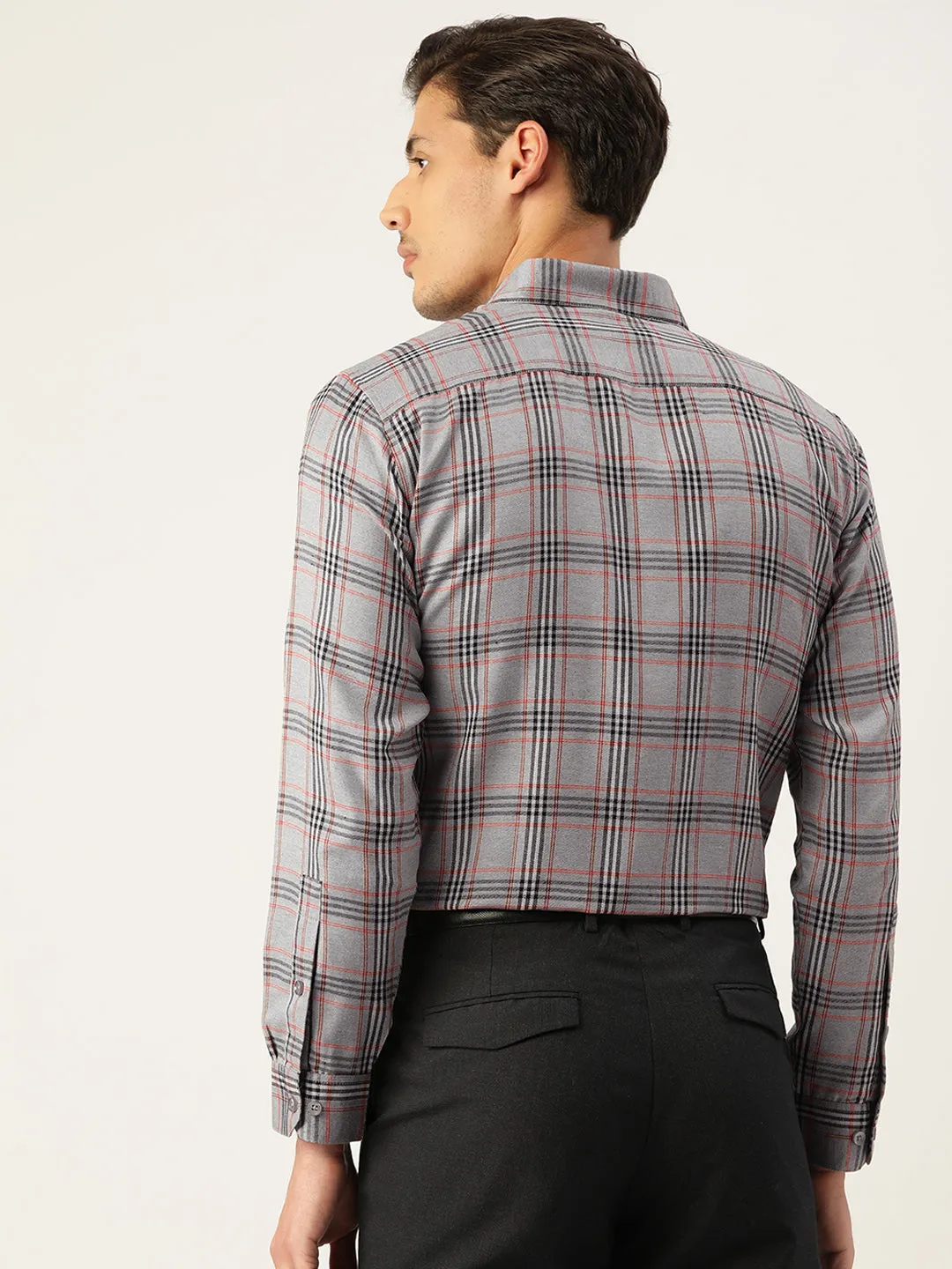Men's Cotton Checked Formal Shirts ( SF 793Grey ) - Jainish