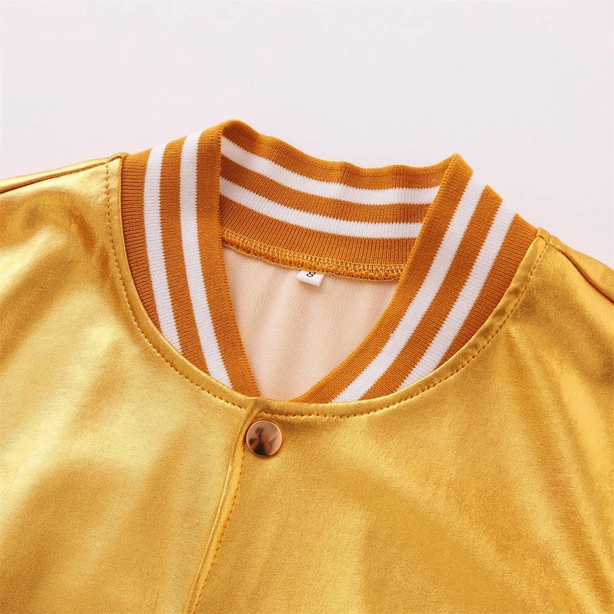 Mowbeat Sequins Varsity Jackets for Girl Gold Holographic Metallic Bomber Jacket For Kid Sparkle Baseball Coat
