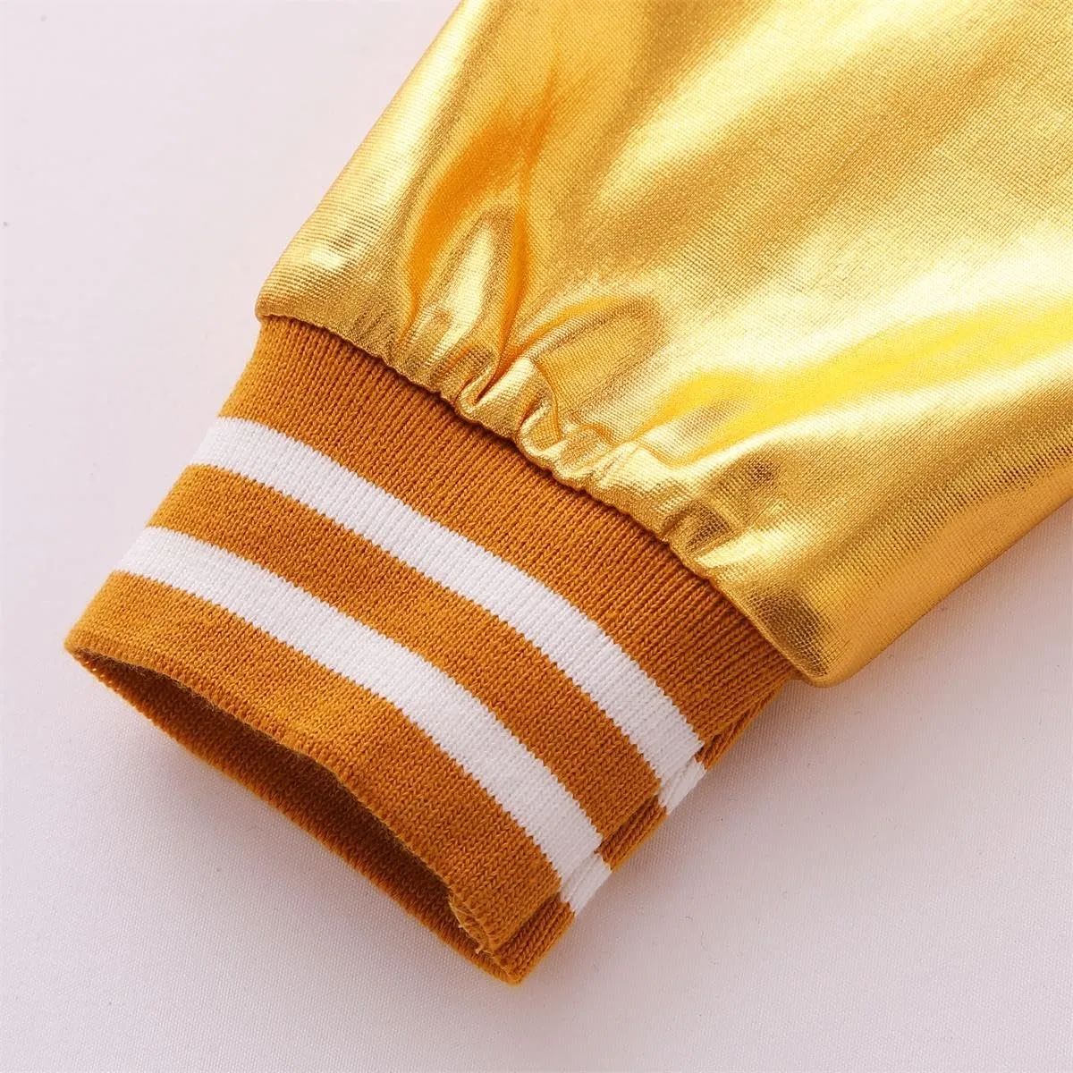Mowbeat Sequins Varsity Jackets for Girl Gold Holographic Metallic Bomber Jacket For Kid Sparkle Baseball Coat