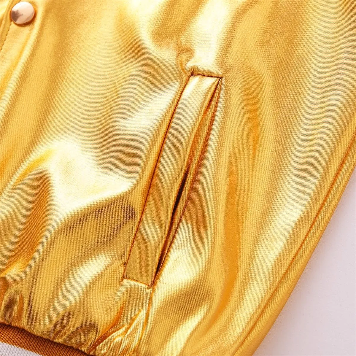 Mowbeat Sequins Varsity Jackets for Girl Gold Holographic Metallic Bomber Jacket For Kid Sparkle Baseball Coat
