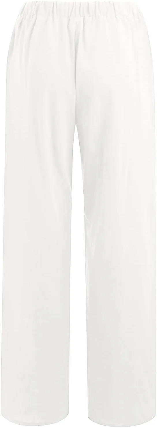 NBXNZWF Women's Cotton Linen Pants 2025 Summer Casual Straight Leg Trousers Wide Leg Loose Fit Long Pants with Pockets
