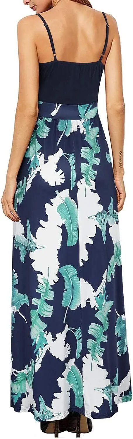 Newshows Women Summer 2025 Maxi Dress Vacation Floral Spaghetti Strap Spring Casual Boho Split Beach Long Flowy Sundress