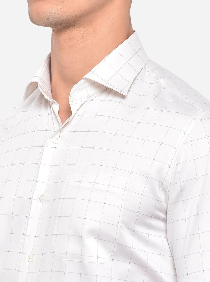 Off-White Checked Slim Fit Formal Shirt | JadeBlue