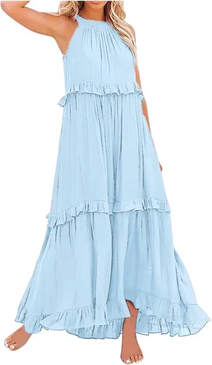 Plus Size Dresses for Curvy Women Casual Slip Tank Dresses Spaghetti Strap Flowy Maxi Long Plus Size Dresses