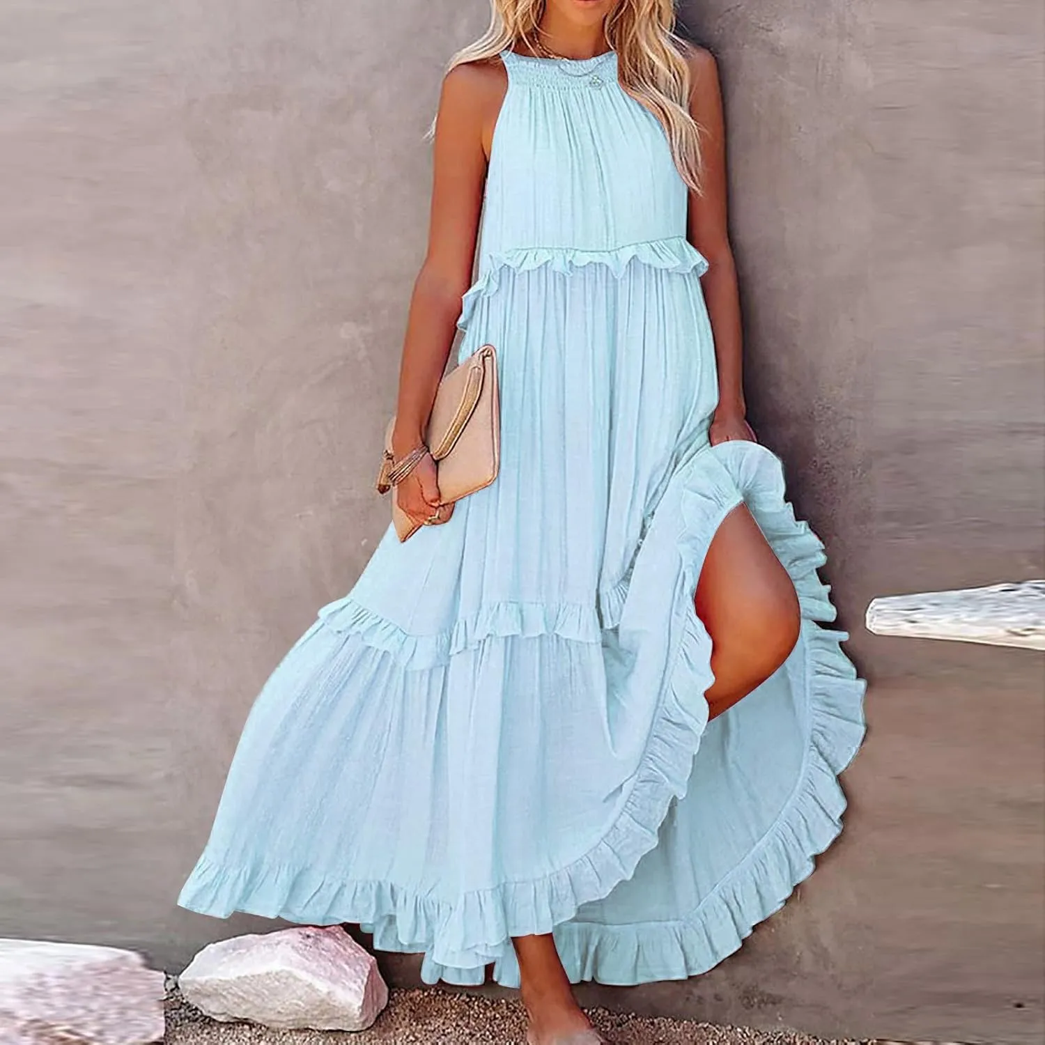 Plus Size Dresses for Curvy Women Casual Slip Tank Dresses Spaghetti Strap Flowy Maxi Long Plus Size Dresses