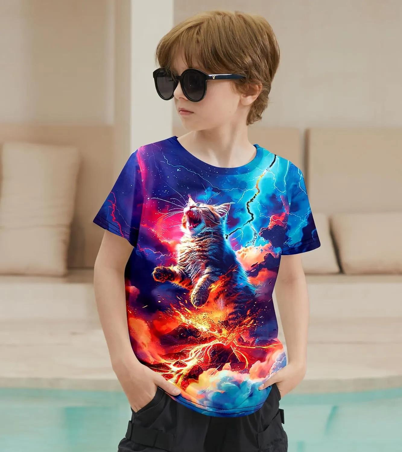 RAISEVERN Boys Girls 3D Graphic Printed T-Shirts Short Sleeve Summer tees for 4-14 Years