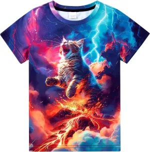 RAISEVERN Boys Girls 3D Graphic Printed T-Shirts Short Sleeve Summer tees for 4-14 Years