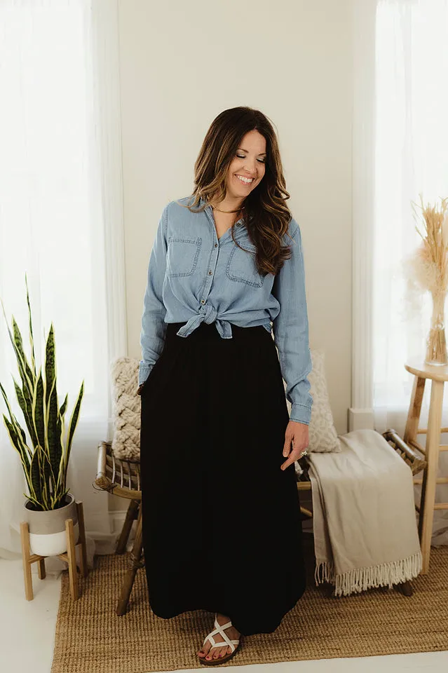 Smocking Waist Maxi Skirt