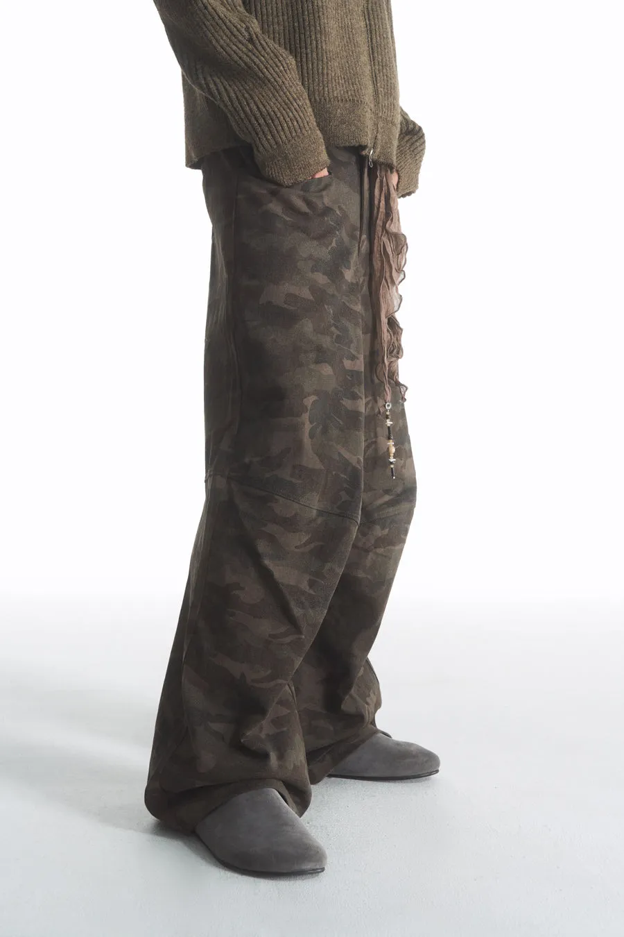 Splicing wash wide-leg pants