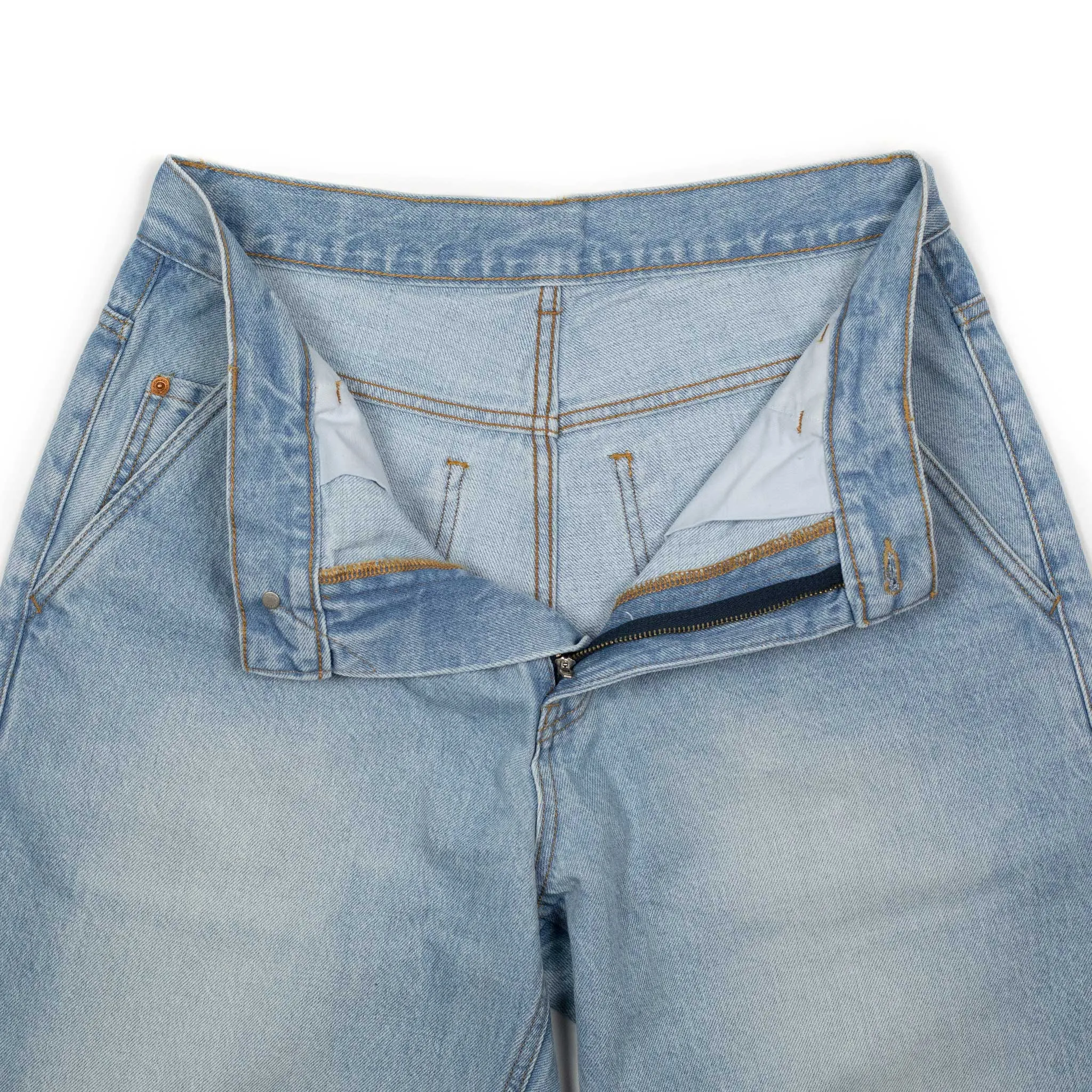 Straight fit selvedge jeans in light wash cotton denim