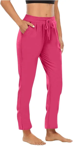 Straight Leg Pants for Women Casual Elastic Waist Drawstring Yoga Pants with Pockets Workout Running Sweatpant