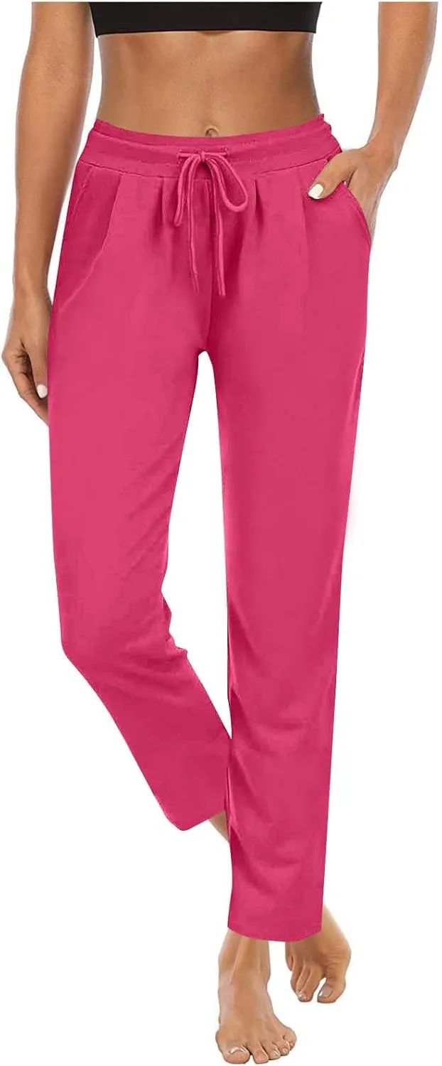 Straight Leg Pants for Women Casual Elastic Waist Drawstring Yoga Pants with Pockets Workout Running Sweatpant