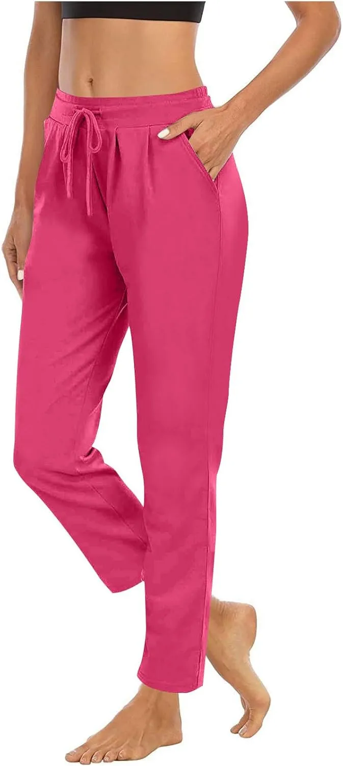 Straight Leg Pants for Women Casual Elastic Waist Drawstring Yoga Pants with Pockets Workout Running Sweatpant