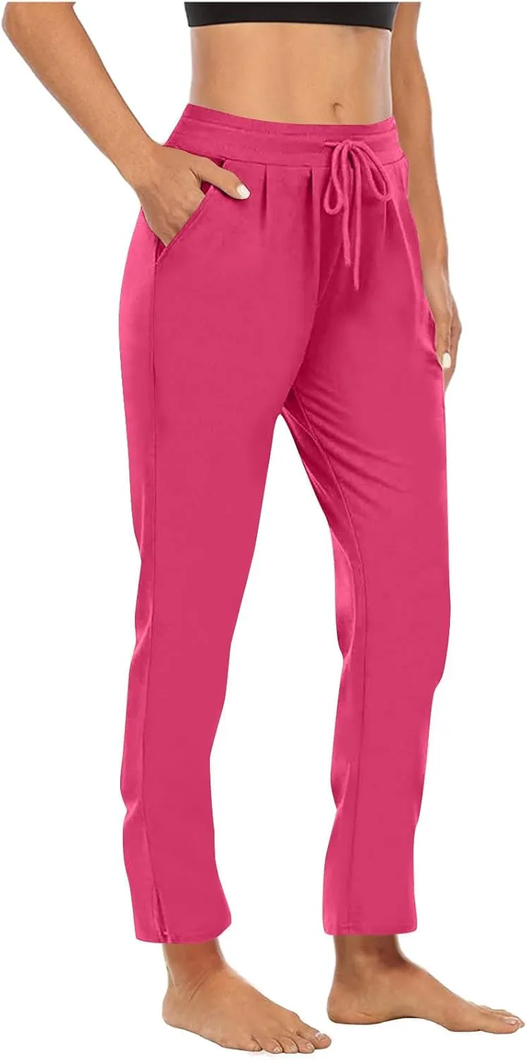 Straight Leg Pants for Women Casual Elastic Waist Drawstring Yoga Pants with Pockets Workout Running Sweatpant